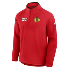 Chicago Blackhawks Fanatics Authentic Pro Rink Training Centennial Raglan Quarter-Zip Pullover - Red | US 202495703