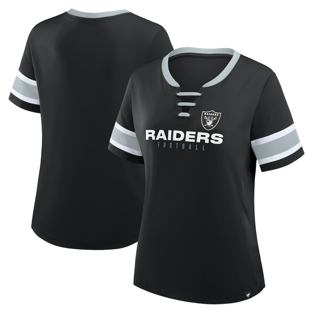 Las Vegas Raiders Women's Redzone Draw Play Athena Lace-Up T-Shirt - Black T-shirts