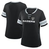 Las Vegas Raiders Women's Redzone Draw Play Athena Lace-Up T-Shirt - Black T-shirts