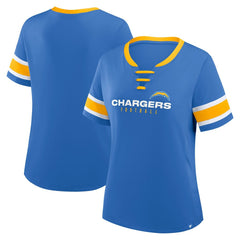 Los Angeles Chargers Women's Redzone Draw Play Athena Lace-Up T-Shirt - Powder Blue T-shirts