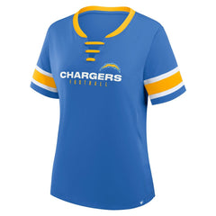 Los Angeles Chargers Women's Redzone Draw Play Athena Lace-Up T-Shirt - Powder Blue T-shirts