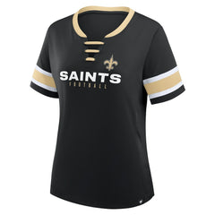 New Orleans Saints Women's Redzone Draw Play Athena Lace-Up T-Shirt - Black T-shirts