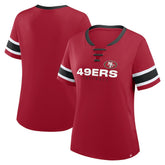 San Francisco 49ers Women's Redzone Draw Play Athena Lace-Up T-Shirt - Scarlet T-shirts