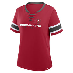 Tampa Bay Buccaneers Women's Redzone Draw Play Athena Lace-Up T-Shirt - Red T-shirts