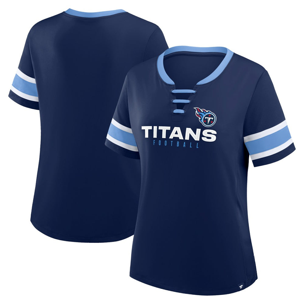 Tennessee Titans Women's Redzone Draw Play Athena Lace-Up T-Shirt - Navy T-shirts