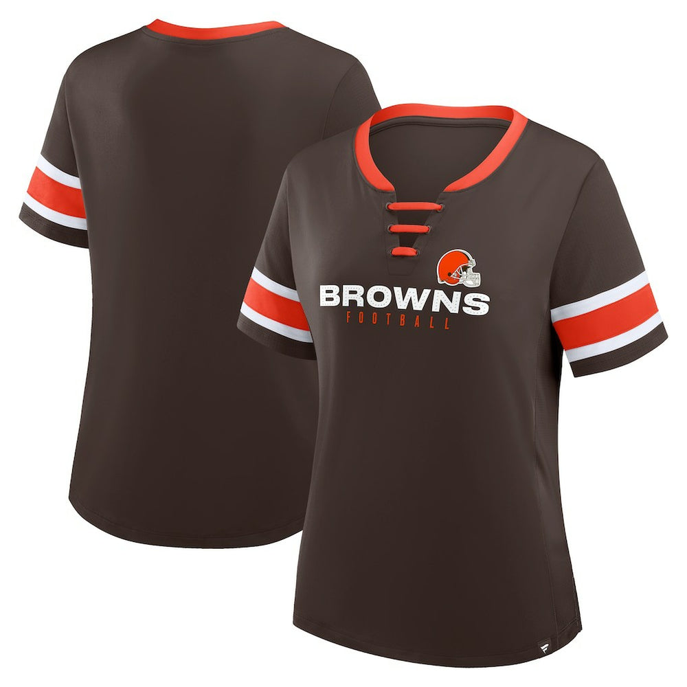 Cleveland Browns Women's Redzone Draw Play Athena Lace-Up T-Shirt - Brown T-shirts