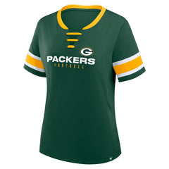 Green Bay Packers Women's Redzone Draw Play Athena Lace-Up T-Shirt - Green T-shirts