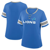 Detroit Lions Women's Redzone Draw Play Athena Lace-Up T-Shirt - Blue T-shirts