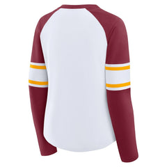 Washington Commanders Women's Redzone Blitz Package Raglan Lace-Up V-Neck Long Sleeve T-Shirt - White/Burgundy T-shirts