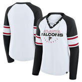 Atlanta Falcons Women's Redzone Blitz Package Raglan Lace-Up V-Neck Long Sleeve T-Shirt - White/Black T-shirts