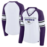 Baltimore Ravens Women's Redzone Blitz Package Raglan Lace-Up V-Neck Long Sleeve T-Shirt - White/Purple T-shirts