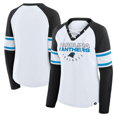 Carolina Panthers Women's Redzone Blitz Package Raglan Lace-Up V-Neck Long Sleeve T-Shirt - White/Black T-shirts