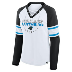 Carolina Panthers Women's Redzone Blitz Package Raglan Lace-Up V-Neck Long Sleeve T-Shirt - White/Black T-shirts