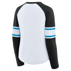 Carolina Panthers Women's Redzone Blitz Package Raglan Lace-Up V-Neck Long Sleeve T-Shirt - White/Black T-shirts