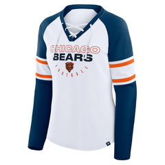 Chicago Bears Women's Redzone Blitz Package Raglan Lace-Up V-Neck Long Sleeve T-Shirt - White/Navy T-shirts