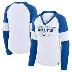 Indianapolis Colts Women's Redzone Blitz Package Raglan Lace-Up V-Neck Long Sleeve T-Shirt - White/Royal T-shirts