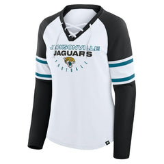 Jacksonville Jaguars Women's Redzone Blitz Package Raglan Lace-Up V-Neck Long Sleeve T-Shirt - White/Black T-shirts