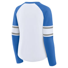 Detroit Lions Women's Redzone Blitz Package Raglan Lace-Up V-Neck Long Sleeve T-Shirt - White/Blue T-shirts
