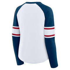 Houston Texans Women's Redzone Blitz Package Raglan Lace-Up V-Neck Long Sleeve T-Shirt - White/Navy T-shirts
