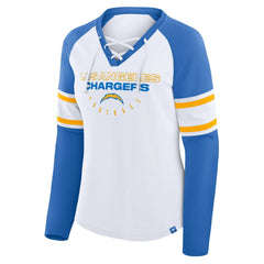 Los Angeles Chargers Women's Redzone Blitz Package Raglan Lace-Up V-Neck Long Sleeve T-Shirt - White/Powder Blue T-shirts