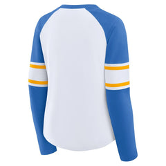 Los Angeles Chargers Women's Redzone Blitz Package Raglan Lace-Up V-Neck Long Sleeve T-Shirt - White/Powder Blue T-shirts
