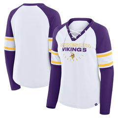 Minnesota Vikings Women's Redzone Blitz Package Raglan Lace-Up V-Neck Long Sleeve T-Shirt - White/Purple T-shirts