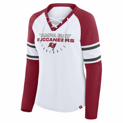 Tampa Bay Buccaneers Women's Redzone Blitz Package Raglan Lace-Up V-Neck Long Sleeve T-Shirt - White/Red T-shirts