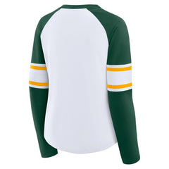 Green Bay Packers Women's Redzone Blitz Package Raglan Lace-Up V-Neck Long Sleeve T-Shirt - White/Green T-shirts