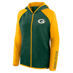 Green Bay Packers Women's Redzone End Around Pass Raglan Full-Zip Hoodie - Green/Gold Hoodies