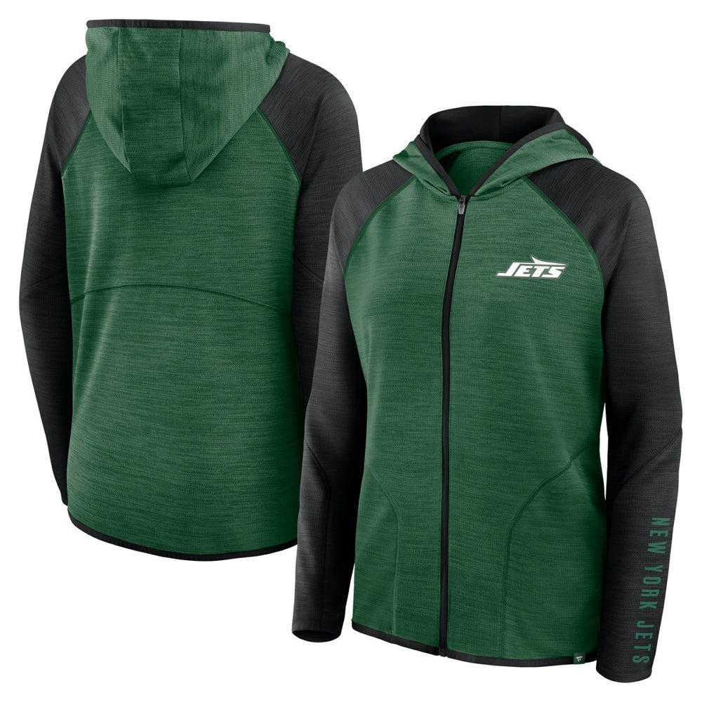 New York Jets Women's Redzone End Around Pass Raglan Full-Zip Hoodie - Green/Black Hoodies