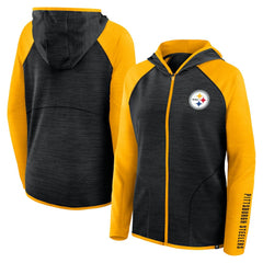 Pittsburgh Steelers Women's Redzone End Around Pass Raglan Full-Zip Hoodie - Black/Gold Hoodies