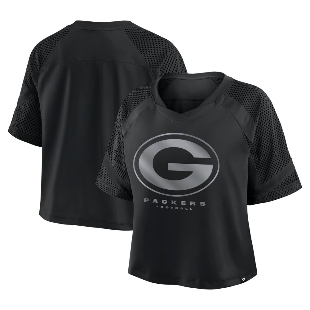 Green Bay Packers Women's Oversized Raglan V-Neck Blackout Fashion Jersey