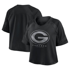 Green Bay Packers Women's Oversized Raglan V-Neck Blackout Fashion Jersey