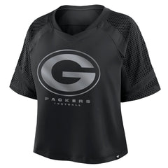 Green Bay Packers Women's Oversized Raglan V-Neck Blackout Fashion Jersey