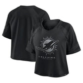 Miami Dolphins Women's Oversized Raglan V-Neck Blackout Fashion Jersey - Body; 100% Polyester - Sleeve; 97% Polyester/3% Elastane - Neckband Jerseys
