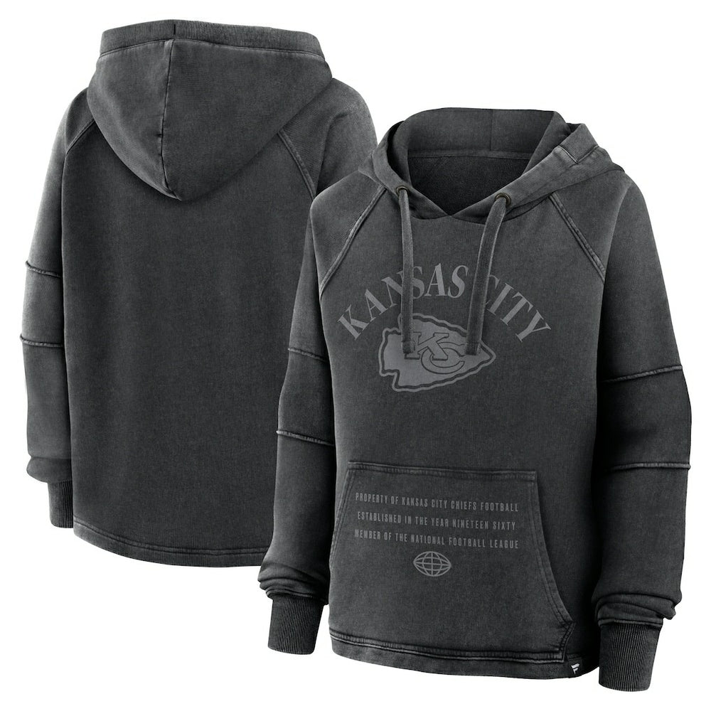 Kansas City Chiefs Women's Oversized Raglan Gridiron Hoodie - Black Hoodies