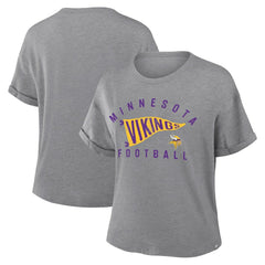 Minnesota Vikings Women's Pennant Wave Tribute Tri-Blend Boxy T-Shirt - Heather Gray T-shirts