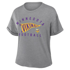Minnesota Vikings Women's Pennant Wave Tribute Tri-Blend Boxy T-Shirt - Heather Gray T-shirts