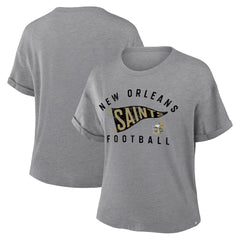 New Orleans Saints Women's Pennant Wave Tribute Tri-Blend Boxy T-Shirt - Heather Gray T-shirts