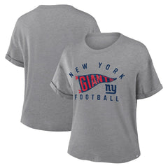 New York Giants Women's Pennant Wave Tribute Tri-Blend Boxy T-Shirt - Heather Gray T-shirts