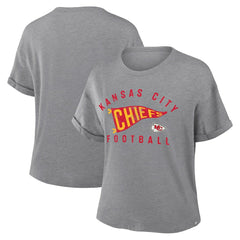 Kansas City Chiefs Women's Pennant Wave Tribute Tri-Blend Boxy T-Shirt - Heather Gray T-shirts