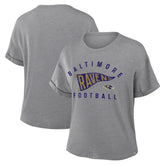 Baltimore Ravens Women's Pennant Wave Tribute Tri-Blend Boxy T-Shirt - Heather Gray T-shirts