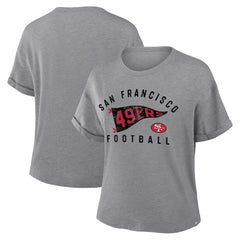 San Francisco 49ers Women's Pennant Wave Tribute Tri-Blend Boxy T-Shirt - Heather Gray T-shirts