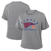 Denver Broncos Women's Pennant Wave Tribute Tri-Blend Boxy T-Shirt - Heather Gray T-shirts