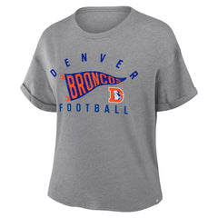 Denver Broncos Women's Pennant Wave Tribute Tri-Blend Boxy T-Shirt - Heather Gray T-shirts