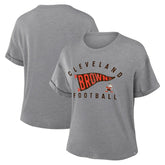 Cleveland Browns Women's Pennant Wave Tribute Tri-Blend Boxy T-Shirt - Heather Gray T-shirts