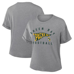 Green Bay Packers Women's Pennant Wave Tribute Tri-Blend Boxy T-Shirt - Heather Gray T-shirts