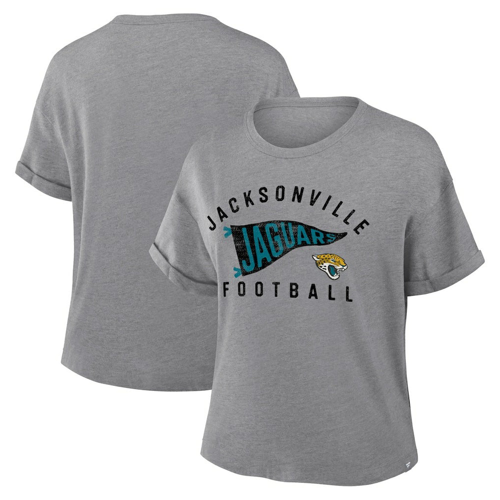 Jacksonville Jaguars Women's Pennant Wave Tribute Tri-Blend Boxy T-Shirt - Heather Gray T-shirts