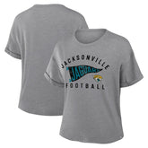 Jacksonville Jaguars Women's Pennant Wave Tribute Tri-Blend Boxy T-Shirt - Heather Gray T-shirts