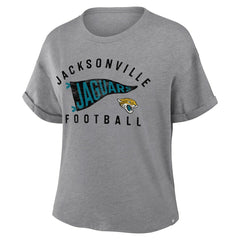 Jacksonville Jaguars Women's Pennant Wave Tribute Tri-Blend Boxy T-Shirt - Heather Gray T-shirts